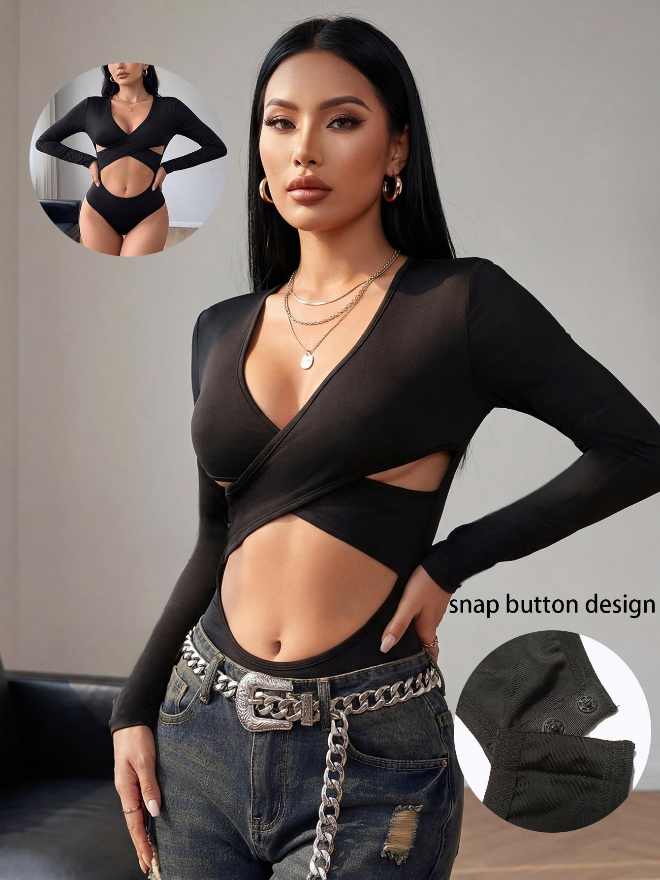 Lingerie - بودي سوت أسود بتصميم ثونغ للنساء