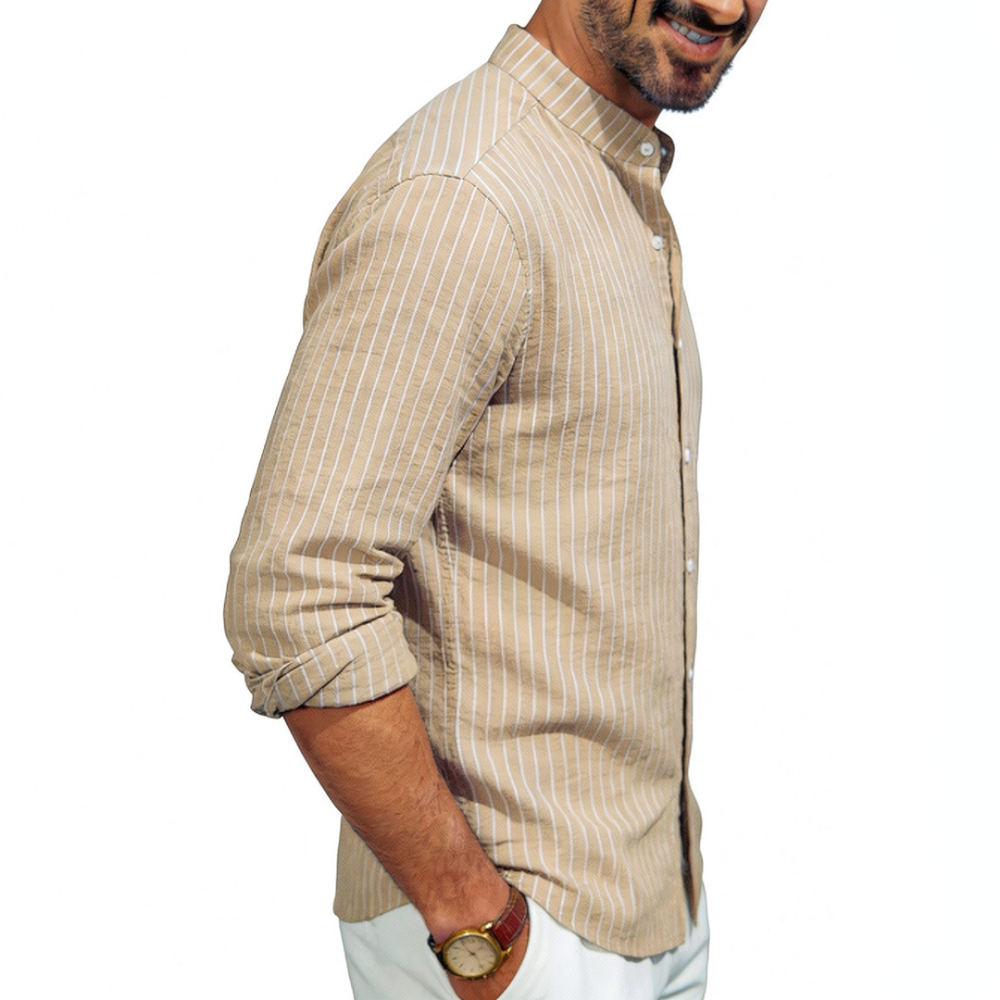 Casual Loose Linen Shirt Dress - قميص رجالي من الكتان بياقة قائمة