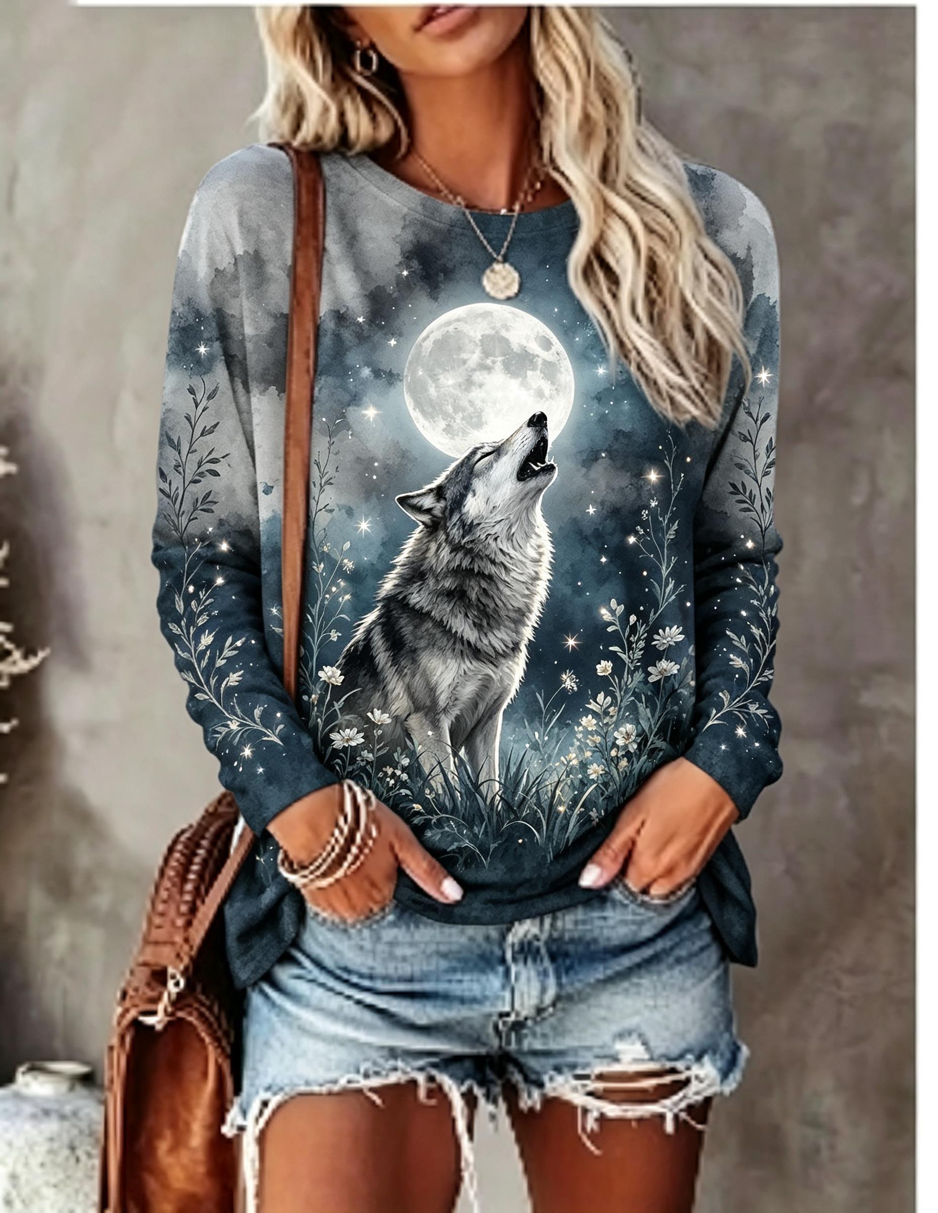 Blouses - تي شيرت نسائي بأكمام طويلة، بتصميم