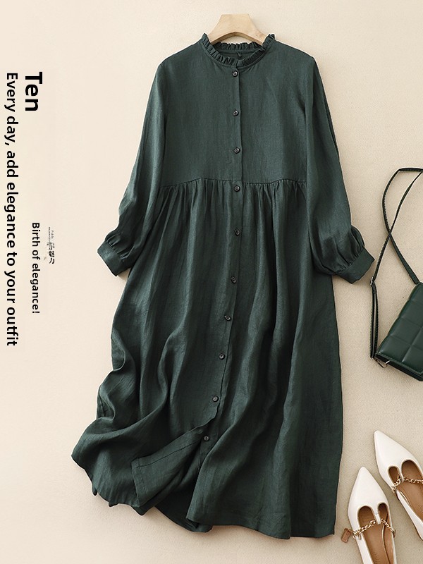 فستان نسائي كاجوال فضفاض من ال - مراجعة Casual Loose Linen Shirt Dress وسعره