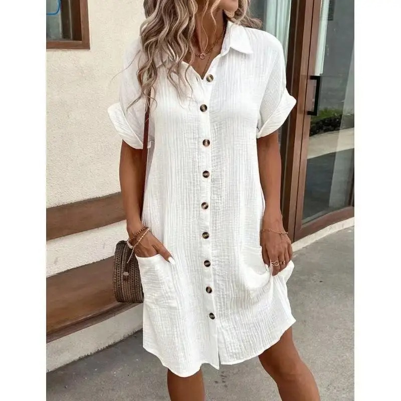 فستان نسائي عصري كاجوال من الق - مراجعة Casual Loose Linen Shirt Dress وسعره
