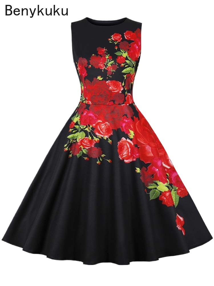 1950s خمر فستان صيفي المرأة فس - مراجعة French Vintage Floral Midi Dress وسعره