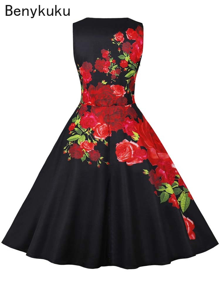 1950s خمر فستان صيفي المرأة فس - مراجعة French Vintage Floral Midi Dress وسعره