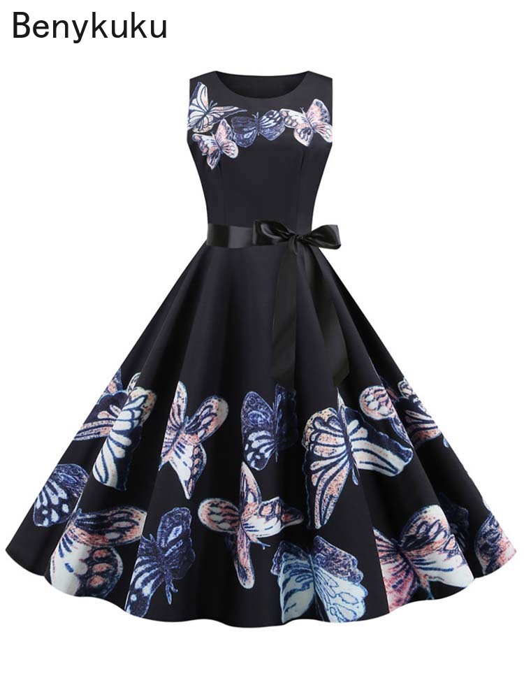 1950s خمر فستان صيفي المرأة فس - مراجعة French Vintage Floral Midi Dress وسعره
