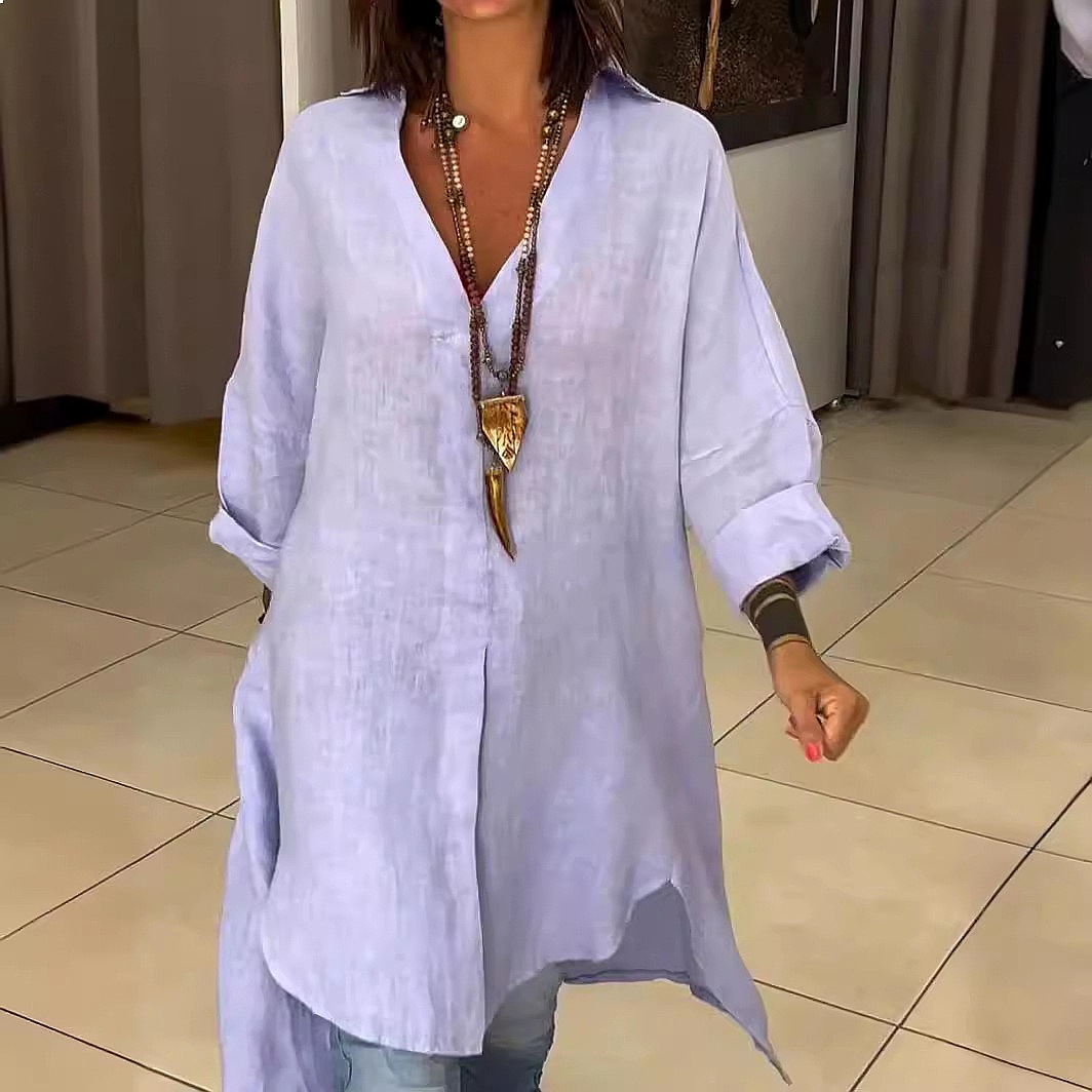 فستان قميص نسائي من الكتان، بل - مراجعة Casual Loose Linen Shirt Dress وسعره