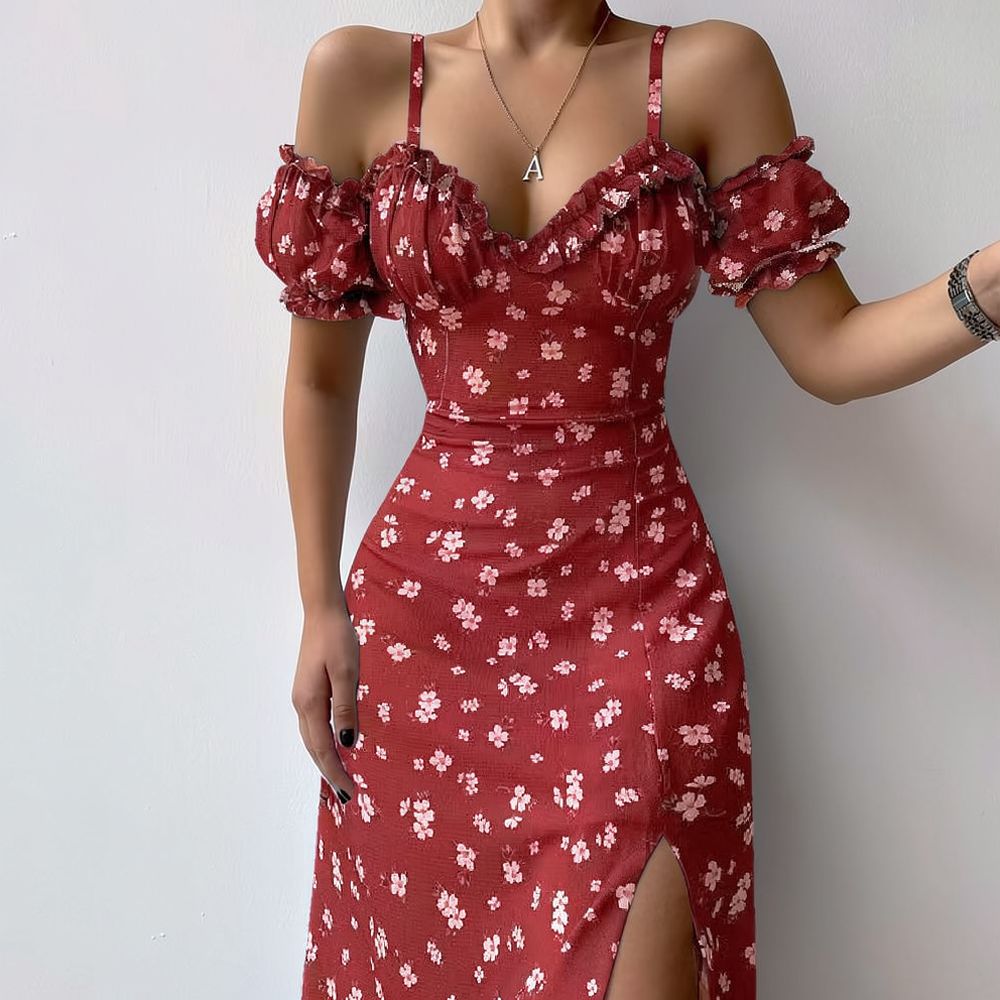 فستان صيفي نسائي بنقشة الزهور، - مراجعة French Vintage Floral Midi Dress وسعره
