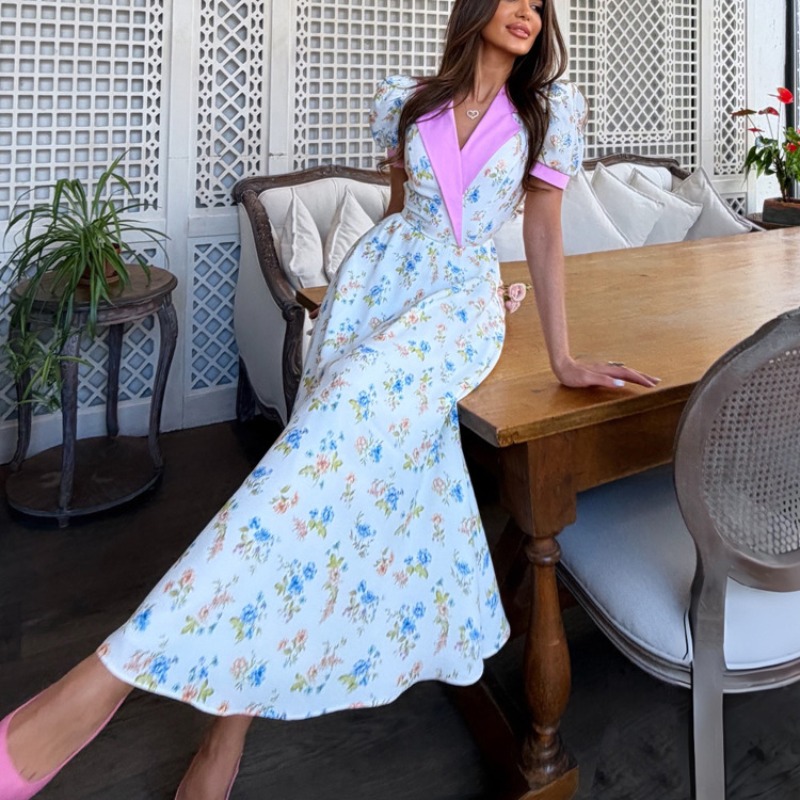 فستان ميدي أنيق بتصميم كورسيه  - مراجعة French Vintage Floral Midi Dress وسعره